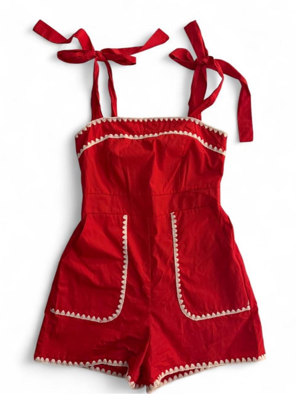 Red Tie-Strap Romper